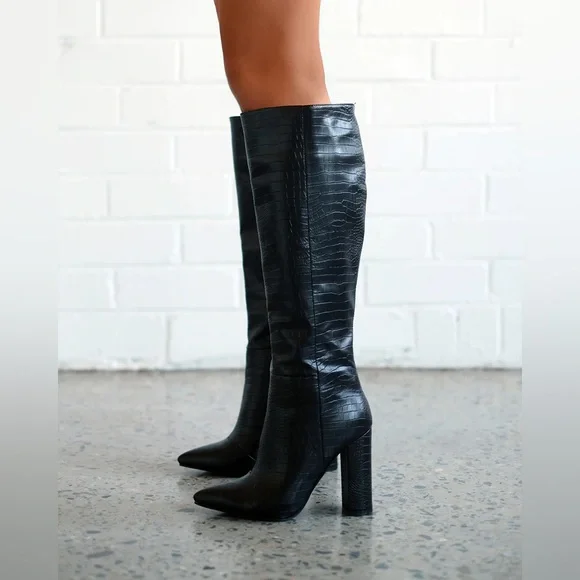 Billini Milla Croc Embossed Knee-High Boots Like New Size 10 - Picture 1 of 10